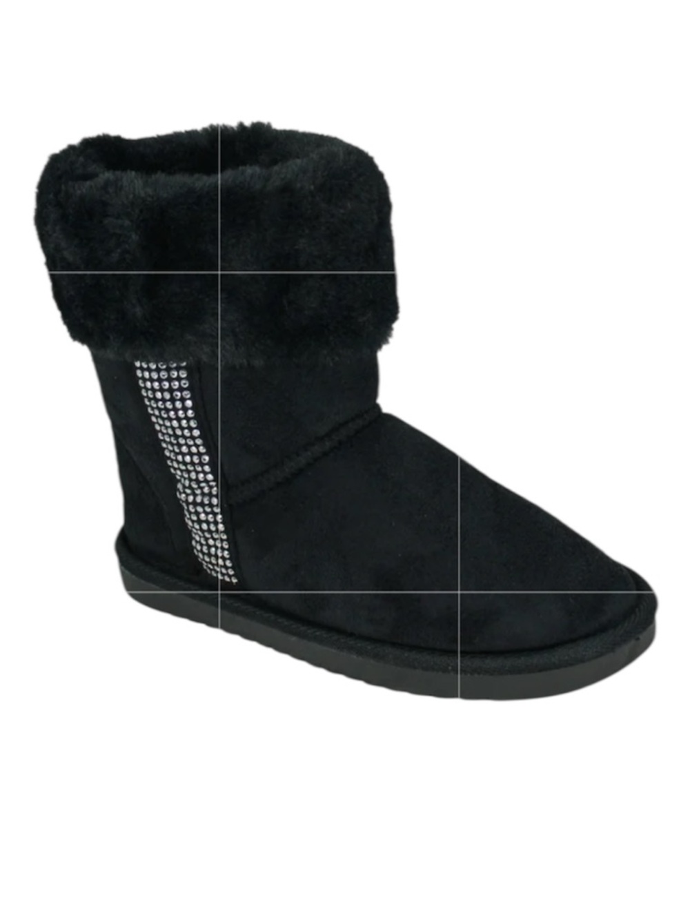 NWT Bebe Girls Faux Suede Fur Rhinestone Black Boots Size 13